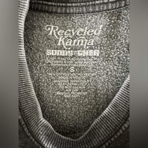 Recycled Karma Grey Burnout Sonny and Cher crewneck Sweatshirt Size Small - Picture 7 of 12